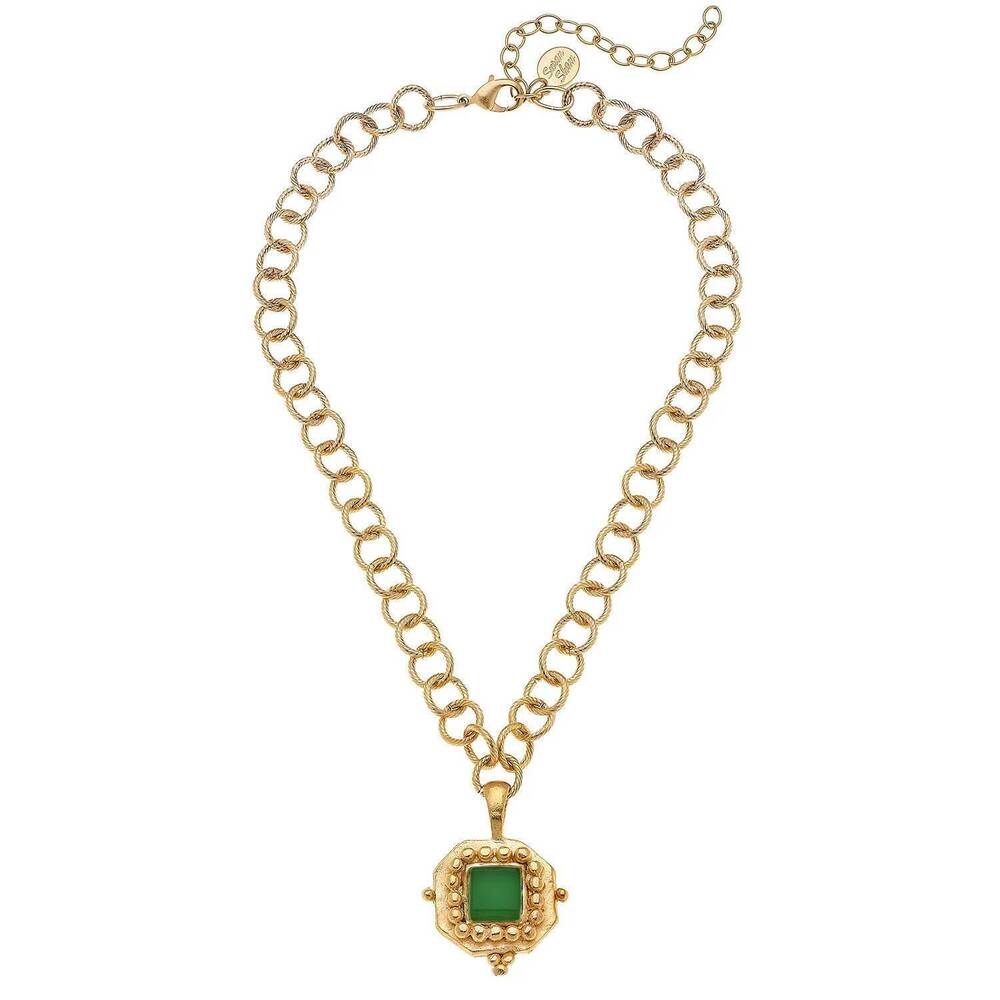NEW SUSAN SHAW women's french glass necklace in emerald